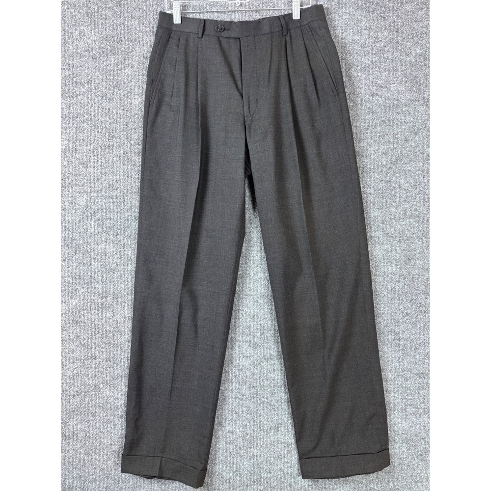 Brooks Brothers Dress Pants Mens 31x32 Gray Wool Pleated Cuffed Brooksease USA